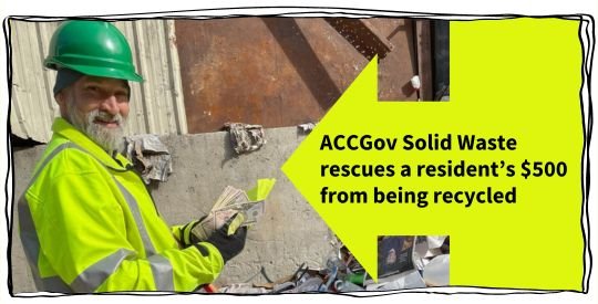 Joe Dunlop poses with the envelope holding $500 cash that he retrieved for a resident who had accidentally put it in their recycling bin