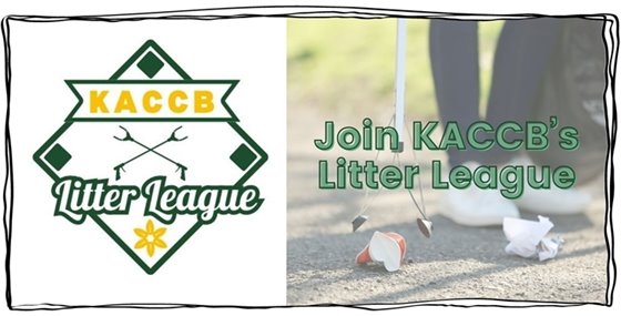 KACCB Litter League logo with photo of someone picking up trash