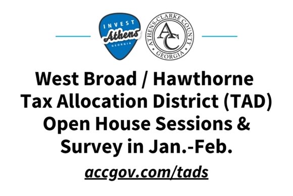 A text based graphic advertising public input opportunities for the West Broad / Hawthorne TAD