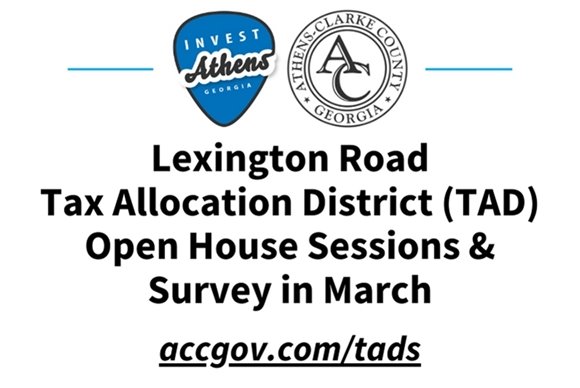 A text based graphic advertising public input opportunities for the Lexington Road TAD