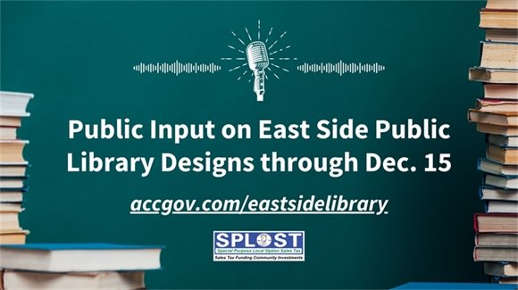 Text based image that reads "Public Input on East Side Public Library Designs through December 15"