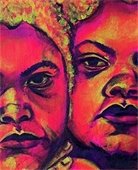 Colorful portrait with two female faces