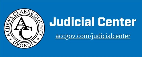 Blue image with ACCGov logo and white text that says "Judicial Center"