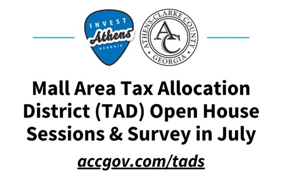 A text based graphic advertising public input opportunities for the Mall Area TAD