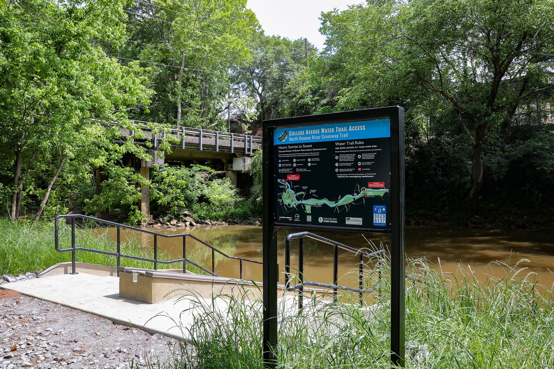 The canoe/kayak river access ramp at the College & MLK Greenway trailhead