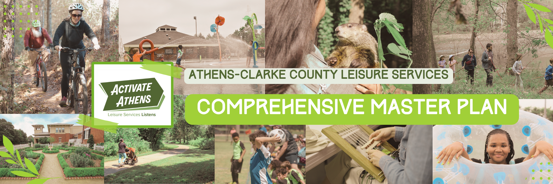 Activate Athens graphic, a collage of people enjoying their parks.