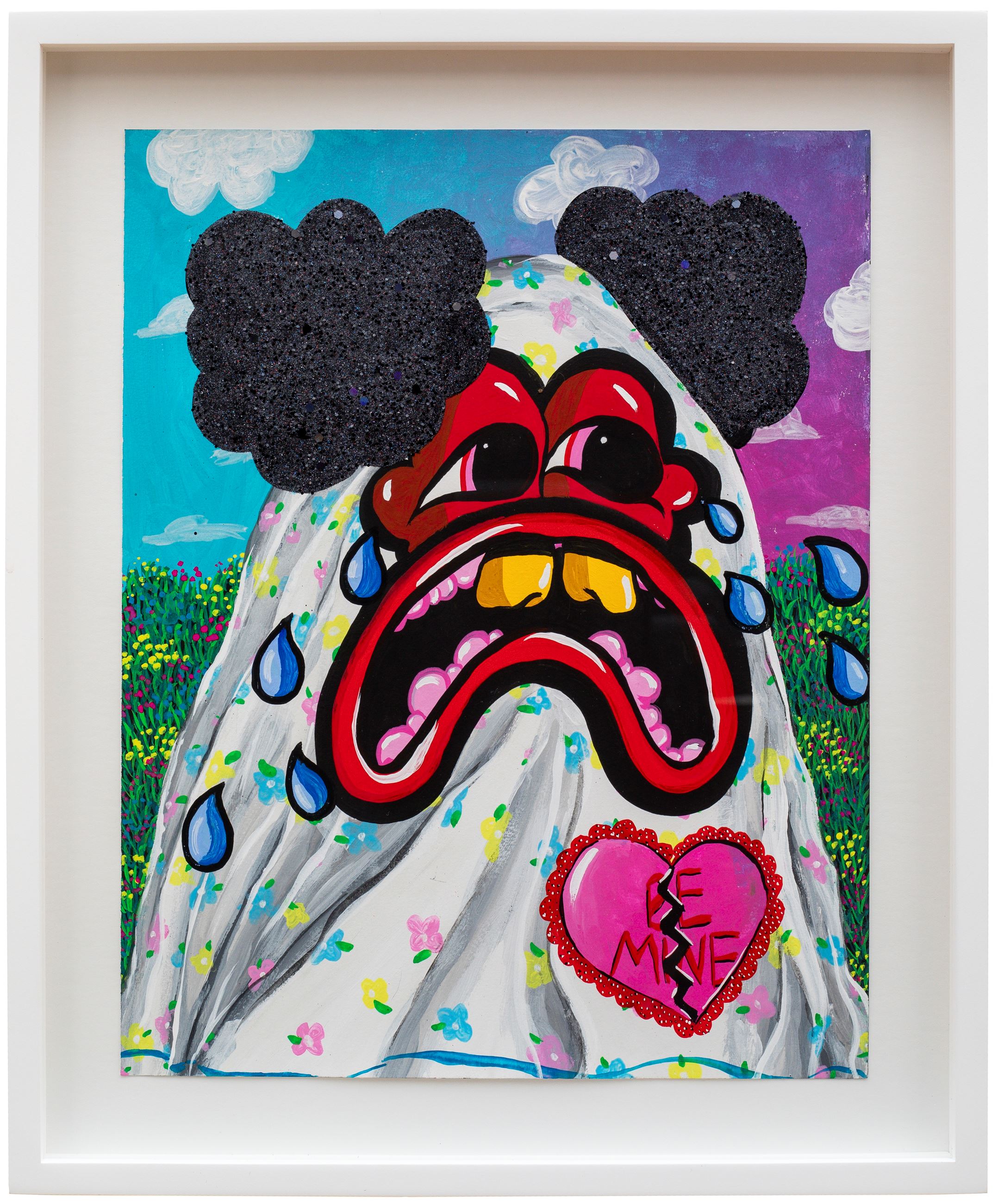 Victoria Dugger, Pick-A-Boo, 2024, Gouache and glitter on watercolor paperm, 14 x 11 in.