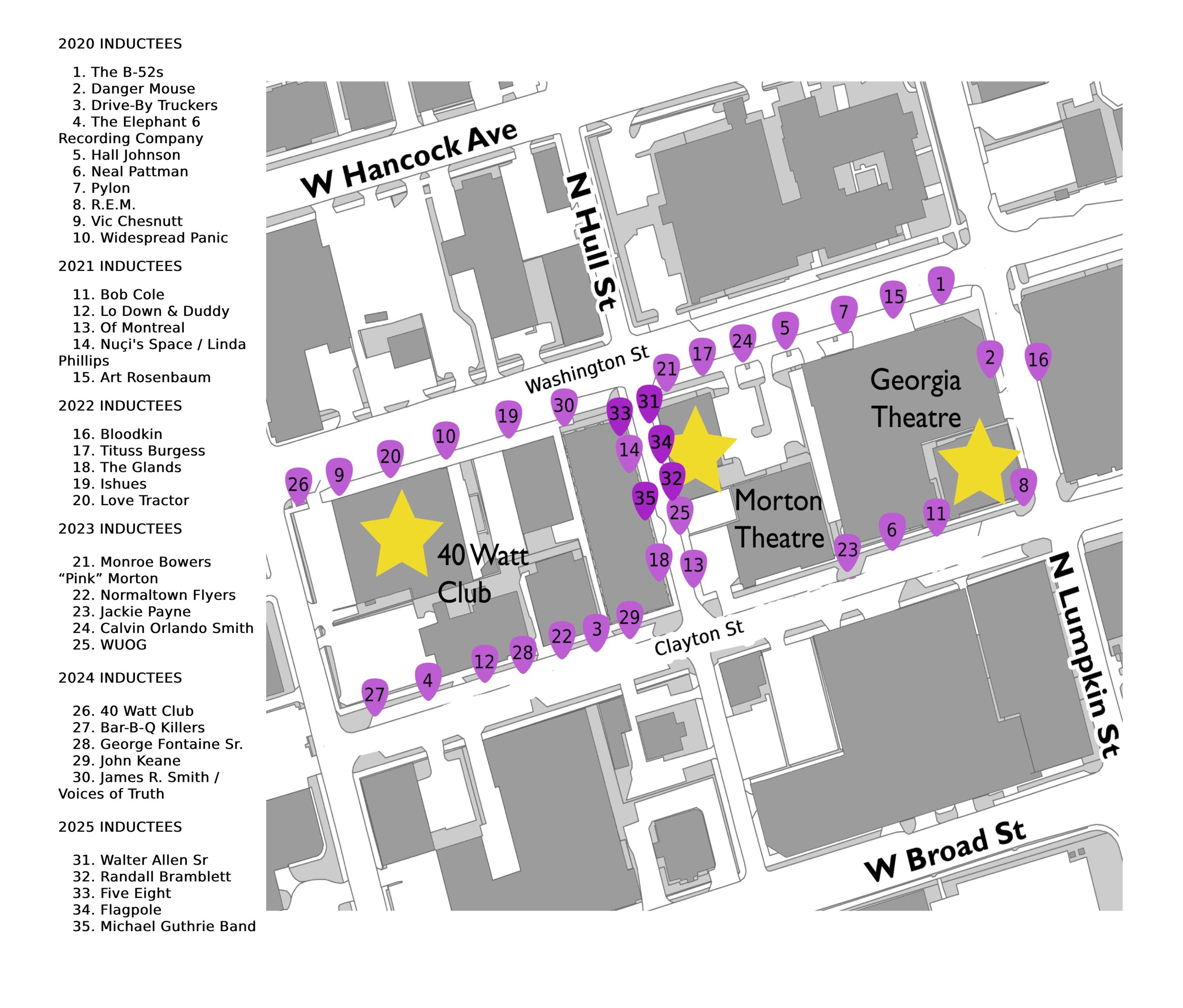 Athens Music Walk of Fame map
