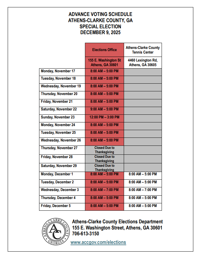 FINAL Advance Voting Schedule - Special 2025