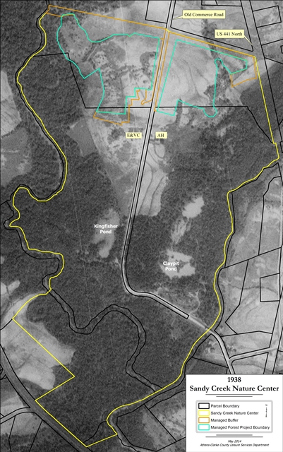 1938 Aerial of Sandy Creek Nature Center with managment zones