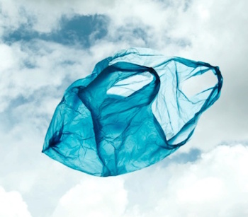 plastic grocery blag flying through wind 