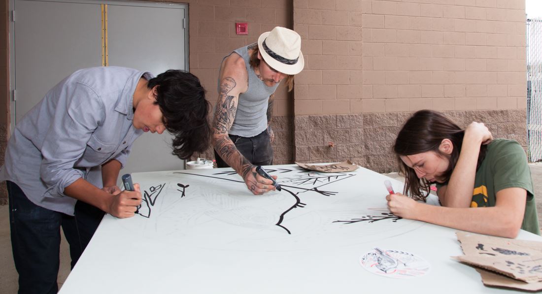 Kiran Fernandes, Kaleb Hubbard, and David Hale working on mural 3-25, 2016 (1 of 1)