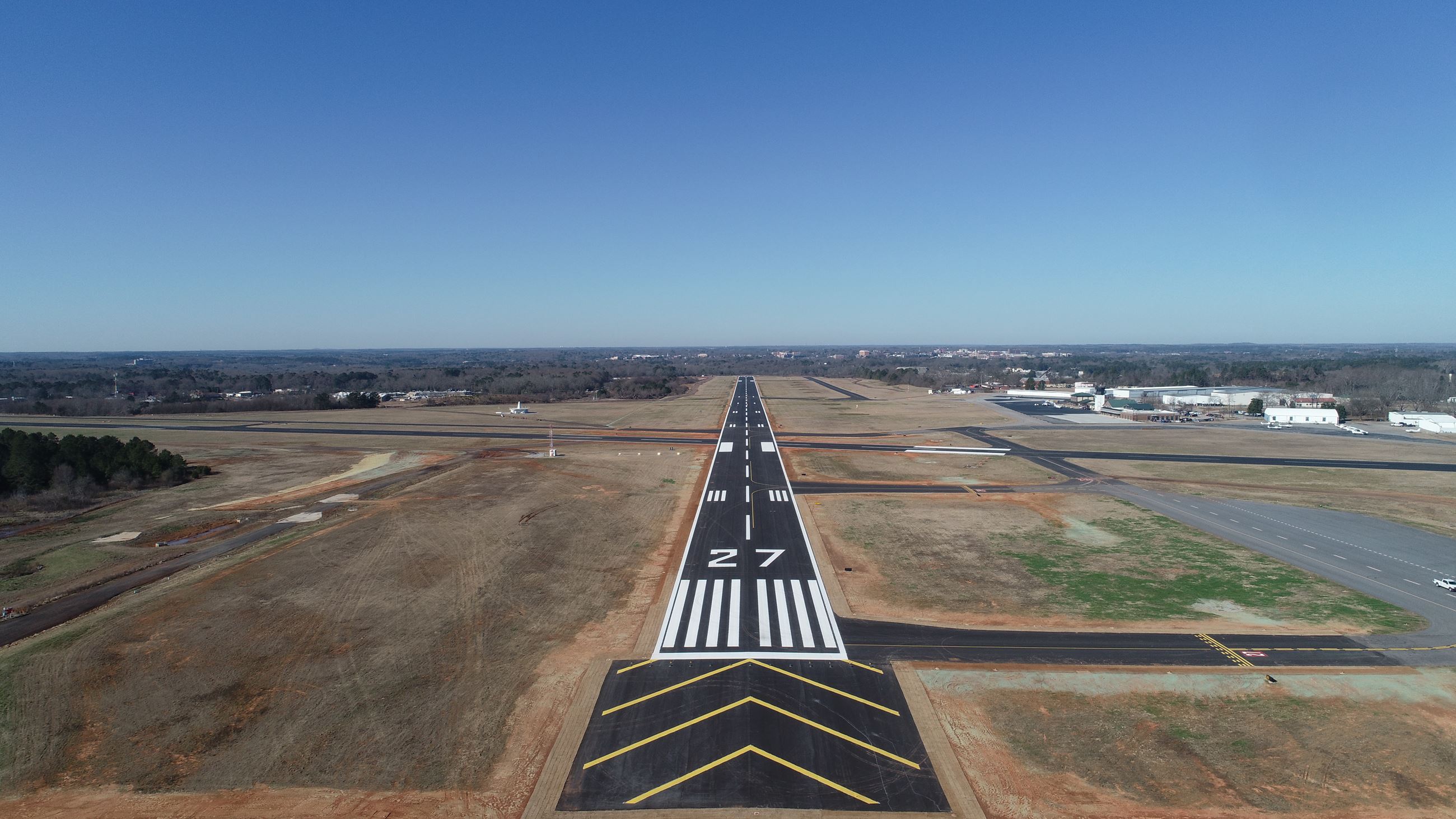 Aerial view of airport runway