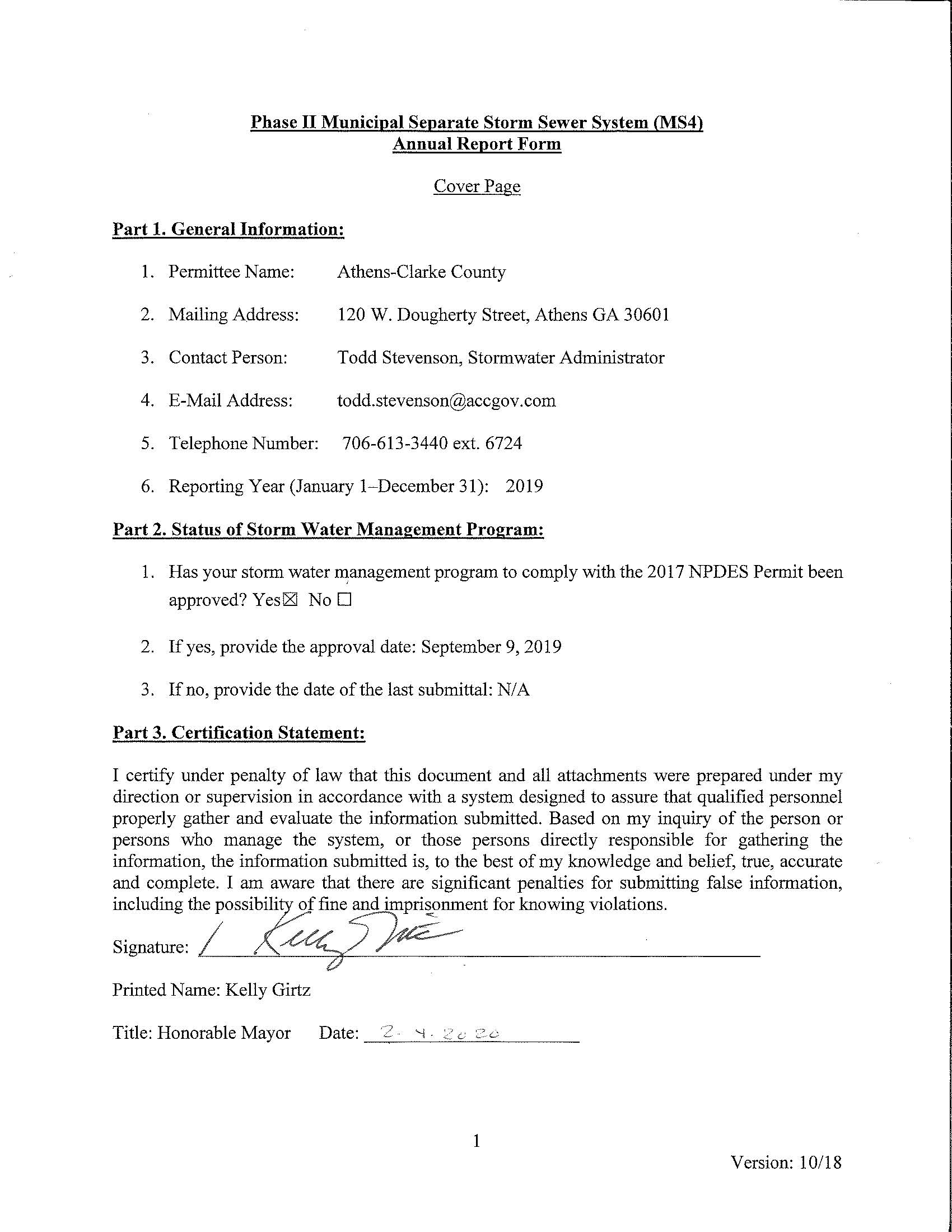 2019 Annual Report Signed Cover Page