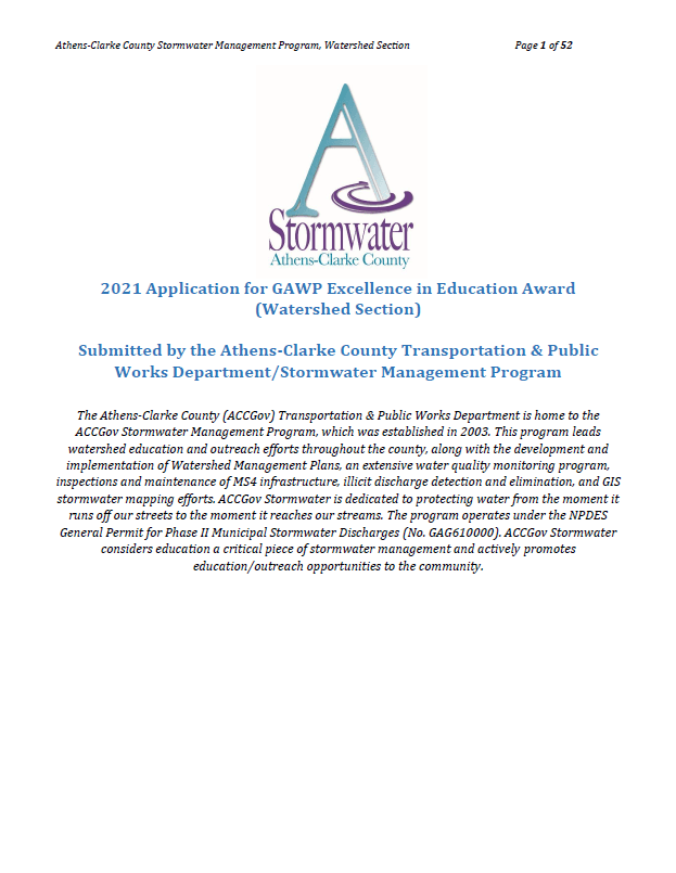GAWP Award Watershed Section Cover Page