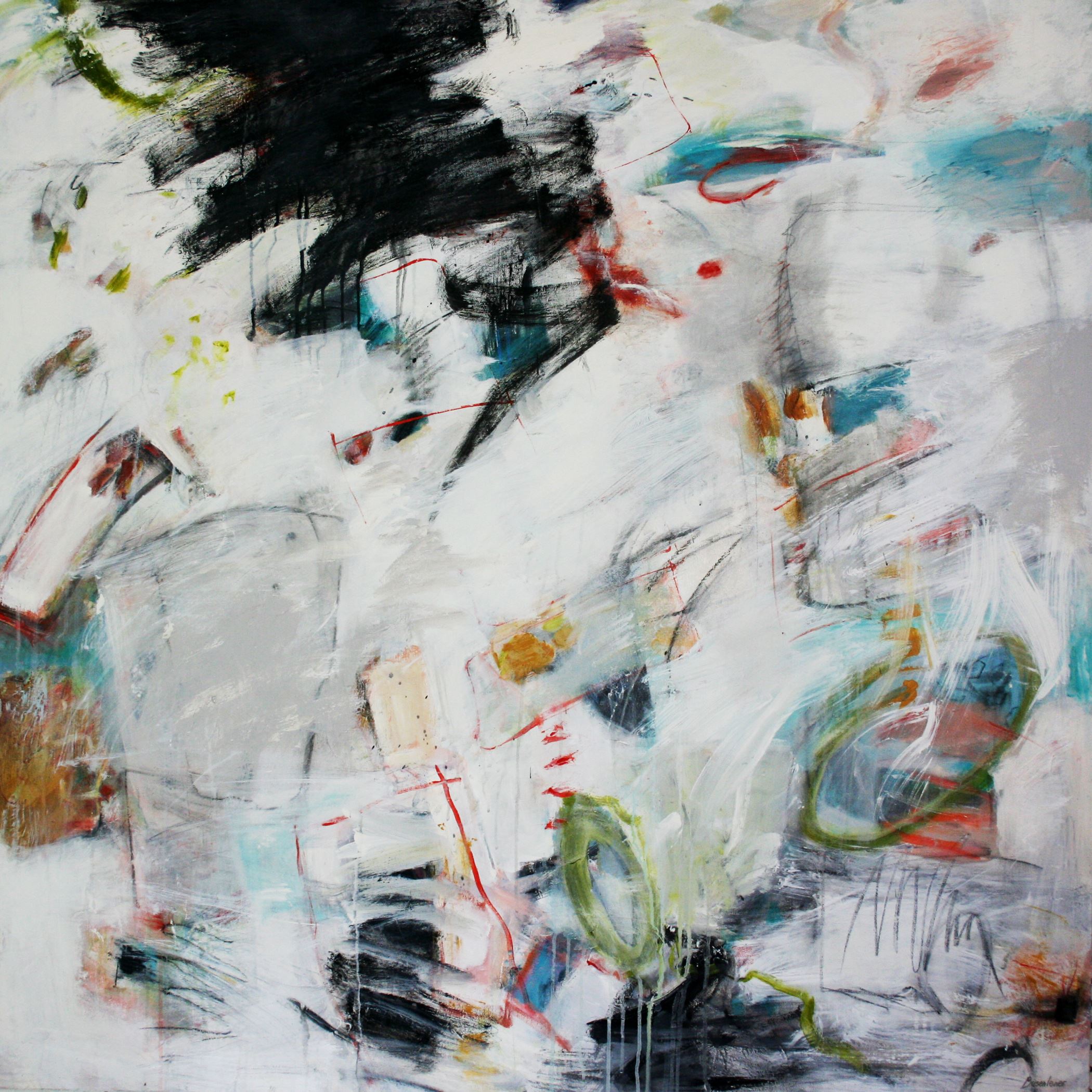 Carolyn Busenlener, Suddenly, 2021, Acrylic and charcoal on canvas, 48" x 48"
