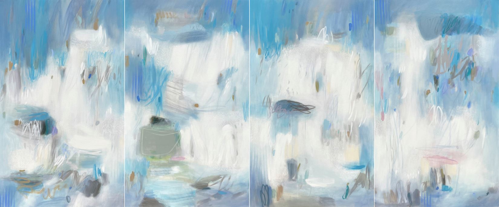 Terri Dilling, Salut, 2021, Acrylic with pigment crayon on canvas, 60" x 144"