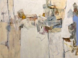 Nancy Perry, Seaside Encounters 1, 2021, Collage and mixed media, 24" x 18"