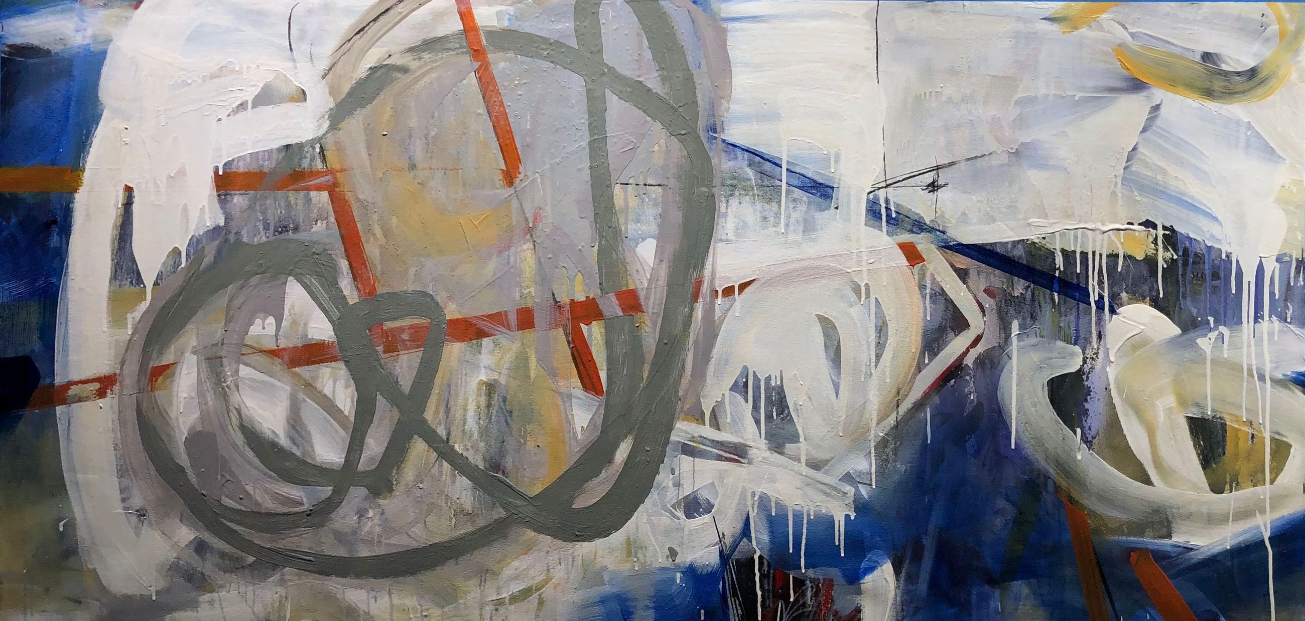 Garnet Reardon, Due North, 2020, Acrylic paint and drawing media on canvas, 66" x 32"