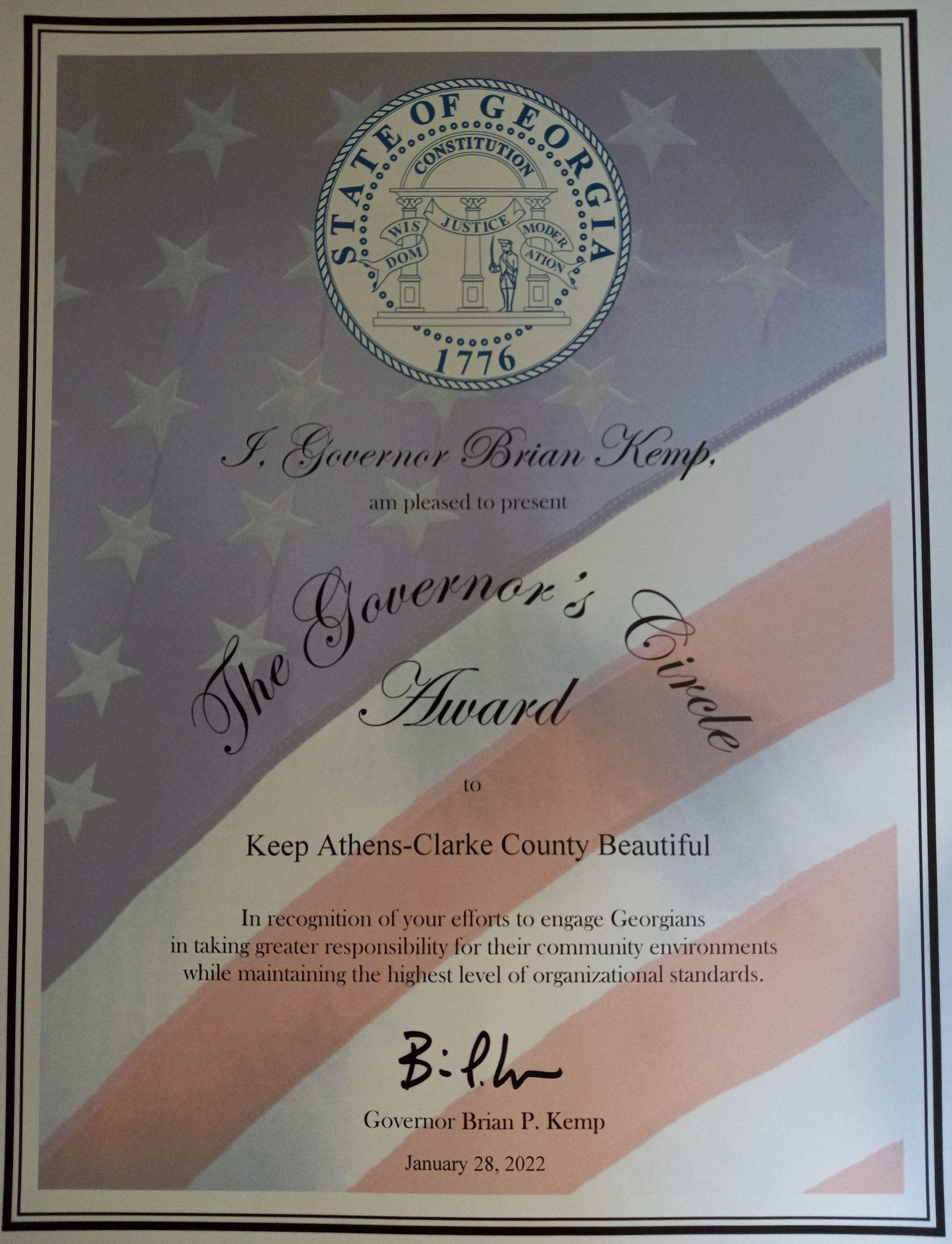 Governor's Circle Award Certificate 2021