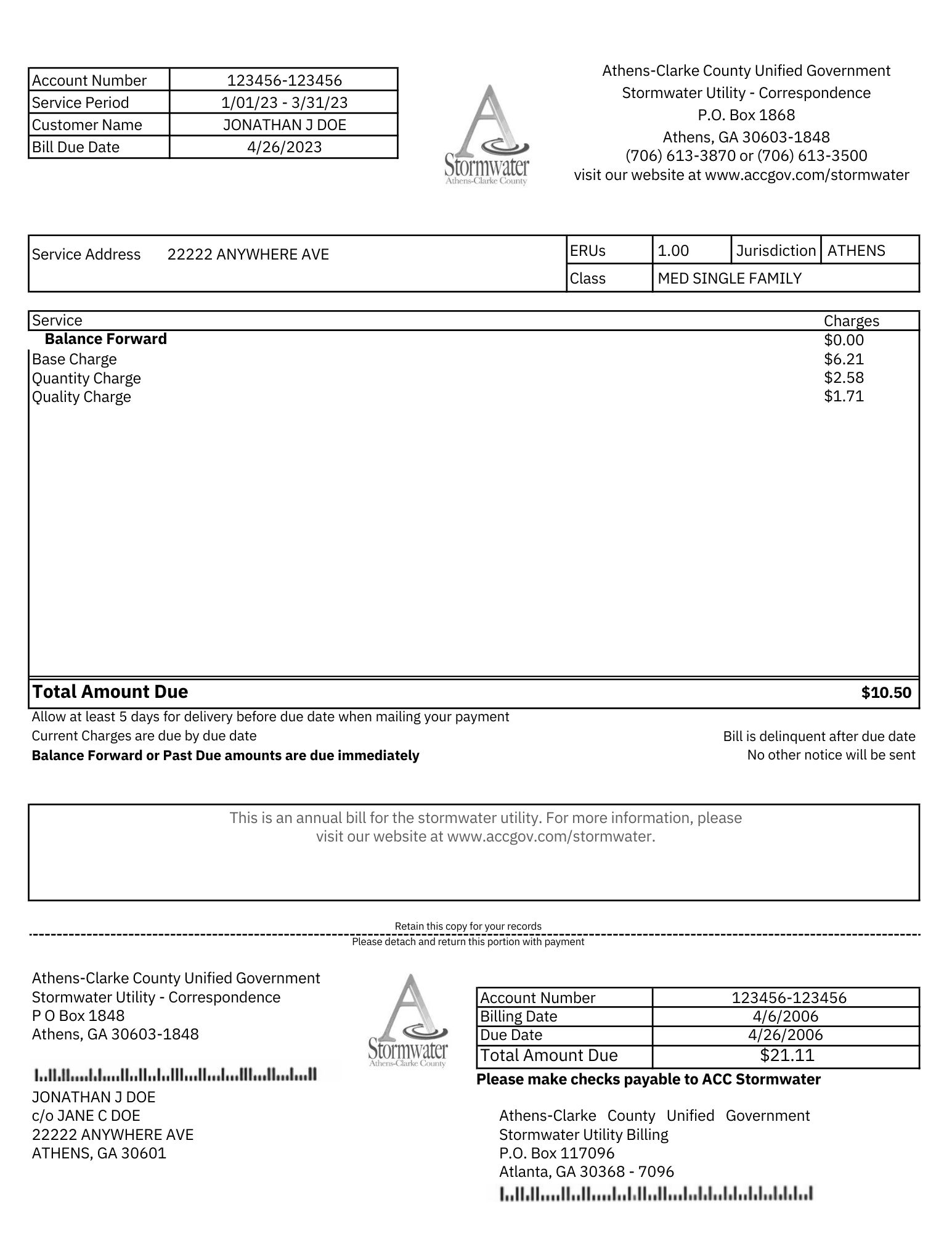 Sample Stormwater Utility Bill