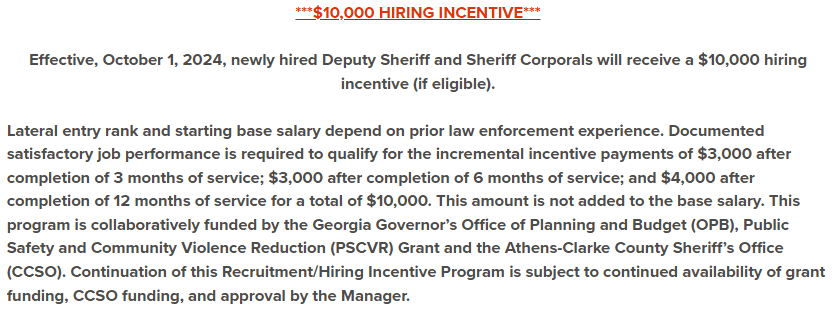 Hiring Incentive (Deputy Sheriff)