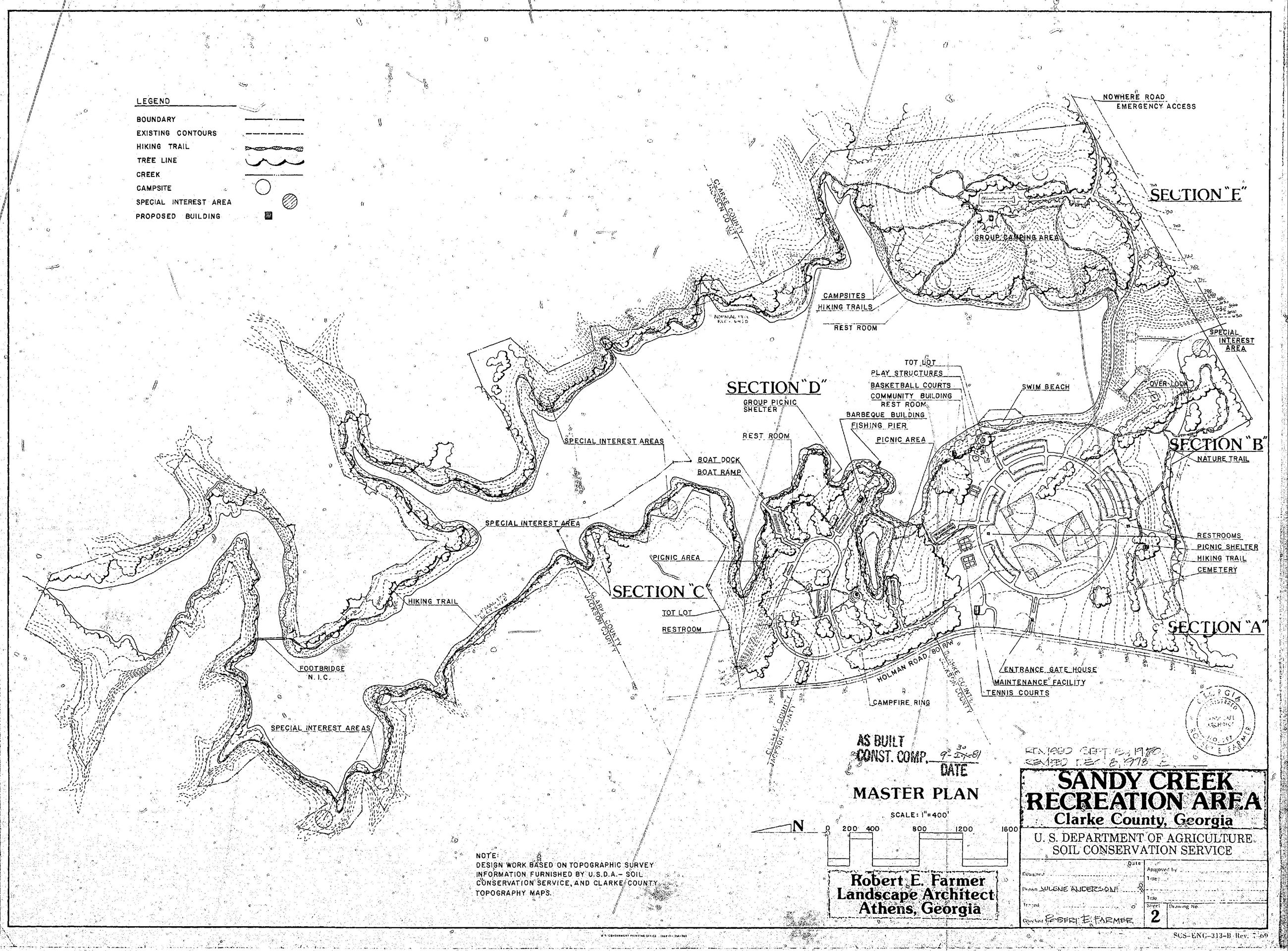Overall park plan for Sandy Creek Park from the original construction drawings.