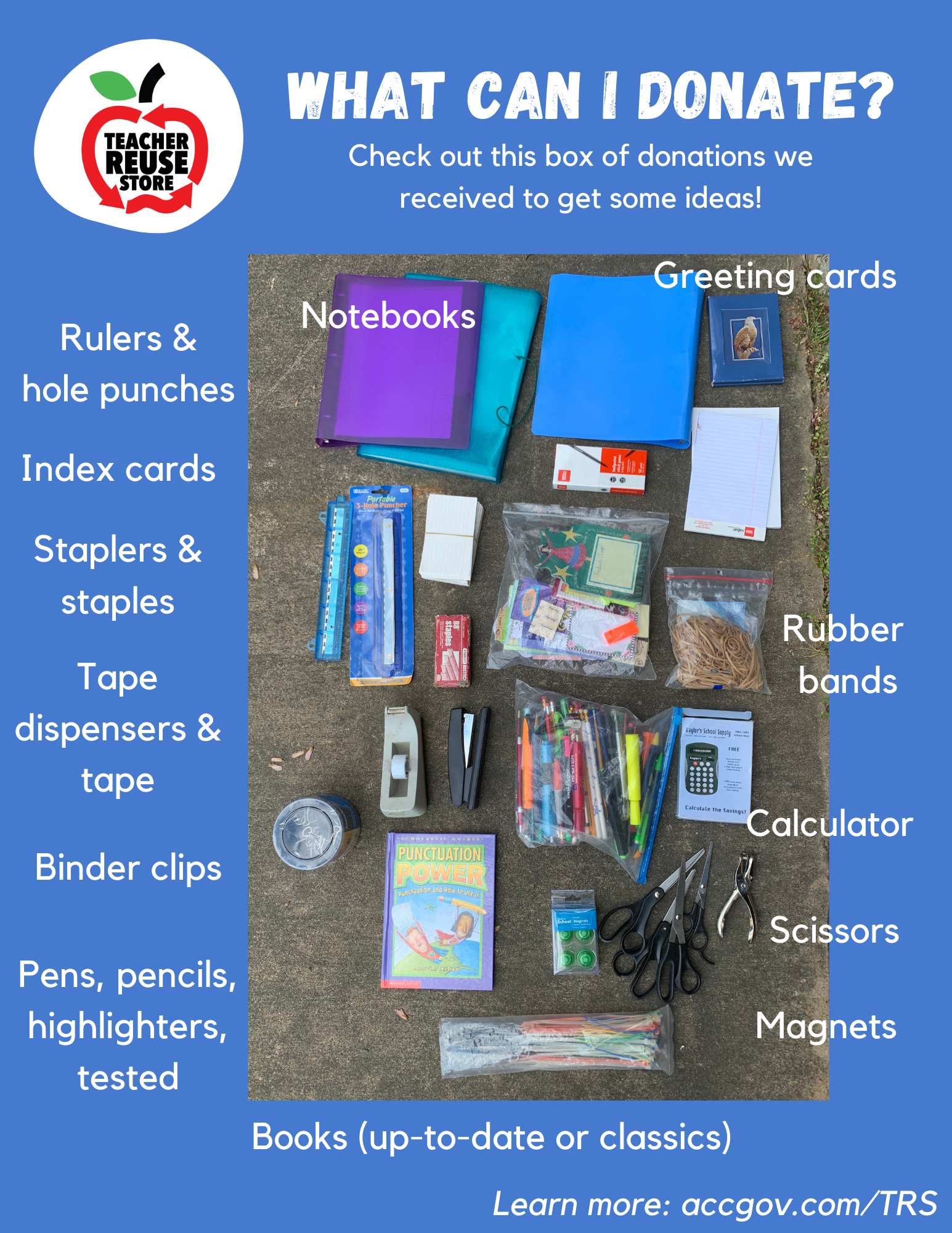Graphic of suggestions of items to donate to the reuse store